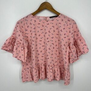 Abercrombie & Fitch Blouse Women's Size M‎ Pink Floral Print Ruffle